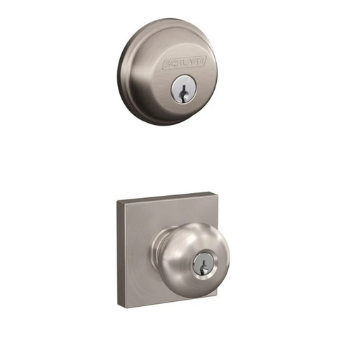 Schlage Residential FB50PLY619COL-1 Plymouth Knob with Collins Rose Combo Pack Satin Nickel Finish