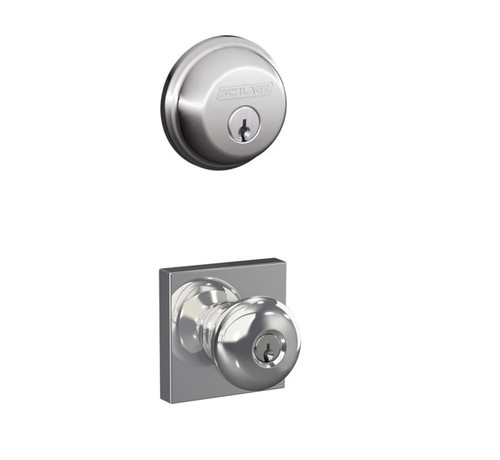 Schlage Residential FB50PLY625COL-1 Plymouth Knob with Collins Rose Combo Pack Polished Chrome Finish