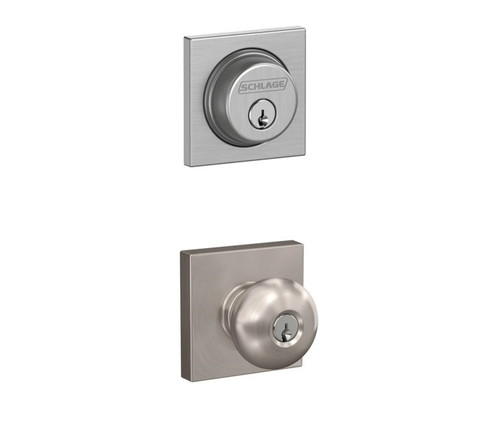 Schlage Residential FB50PLY619COL Plymouth Knob with Collins Rose Combo Pack Satin Nickel Finish