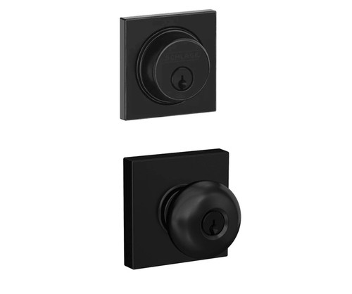 Schlage Residential FB50PLY622COL Plymouth Knob with Collins Rose Combo Pack Matte Black Finish