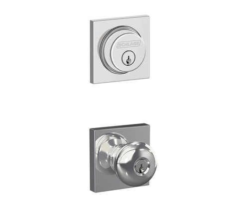 Schlage Residential FB50PLY625COL Plymouth Knob with Collins Rose Combo Pack Polished Chrome Finish