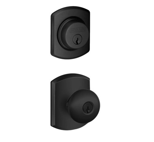 Schlage Residential FB50PLY622GRW Plymouth Knob with Greenwich Rose Combo Pack Matte Black Finish