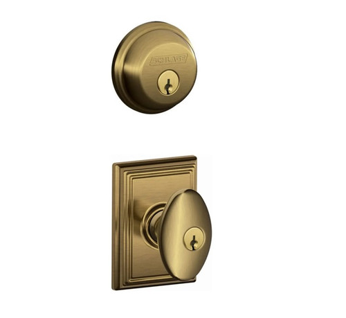 Schlage Residential FB50SIE609ADD-1 Siena Knob with Addison Rose Combo Pack Antique Brass Finish