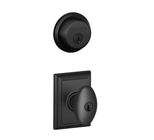 Schlage Residential FB50SIE622ADD-1 Siena Knob with Addison Rose Combo Pack Matte Black Finish