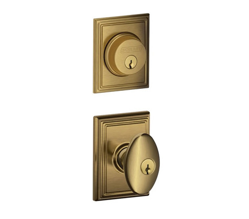 Schlage Residential FB50SIE609ADD Siena Knob with Addison Rose Combo Pack Antique Brass Finish