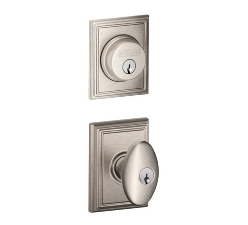 Schlage Residential FB50SIE619ADD Siena Knob with Addison Rose Combo Pack Satin Nickel Finish