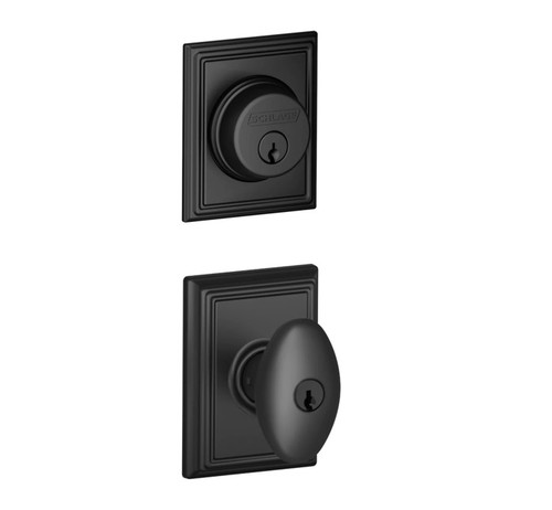 Schlage Residential FB50SIE622ADD Siena Knob with Addison Rose Combo Pack Matte Black Finish