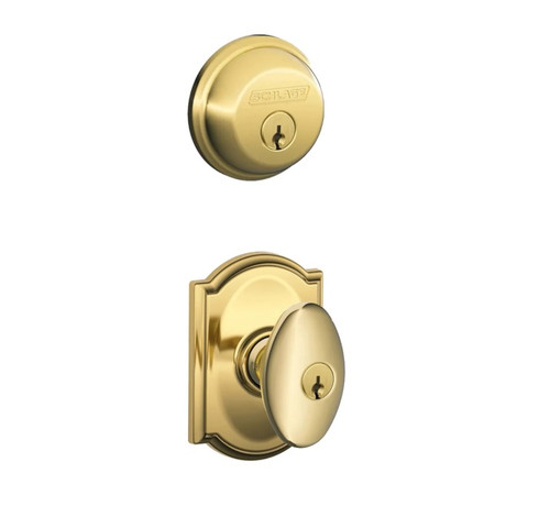 Schlage Residential FB50SIE505CAM-1 Siena Knob with Camelot Rose Combo Pack Lifetime Brass Finish