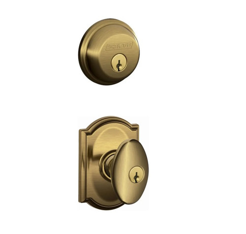 Schlage Residential FB50SIE609CAM-1 Siena Knob with Camelot Rose Combo Pack Antique Brass Finish