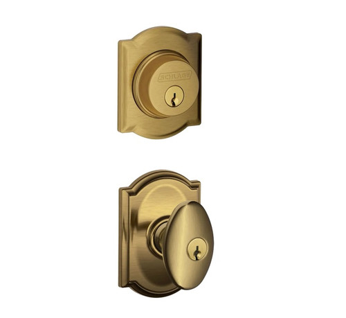 Schlage Residential FB50SIE609CAM Siena Knob with Camelot Rose Combo Pack Antique Brass Finish