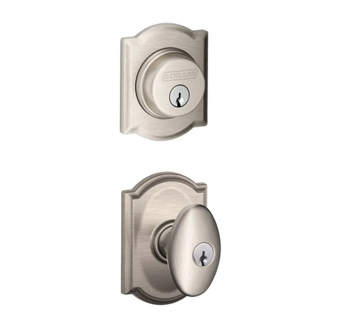 Schlage Residential FB50SIE619CAM Siena Knob with Camelot Rose Combo Pack Satin Nickel Finish