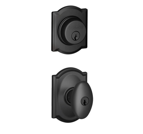 Schlage Residential FB50SIE622CAM Siena Knob with Camelot Rose Combo Pack Matte Black Finish