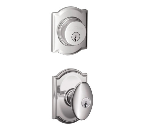 Schlage Residential FB50SIE625CAM Siena Knob with Camelot Rose Combo Pack Polished Chrome Finish