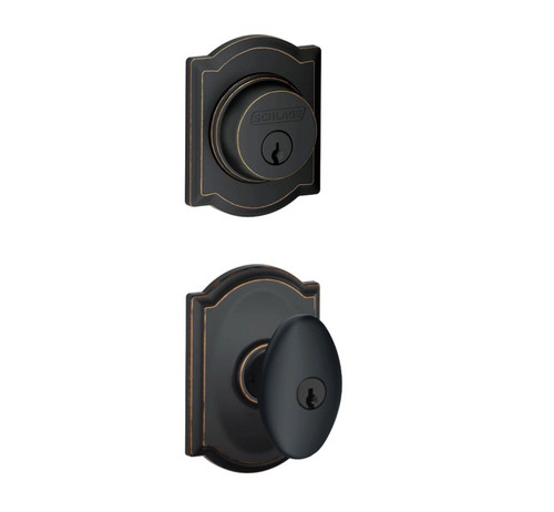 Schlage Residential FB50SIE716CAM Siena Knob with Camelot Rose Combo Pack Aged Bronze Finish