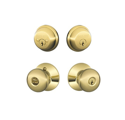 Schlage Residential FB52PLY505 Plymouth Knob Combo Pack Lifetime Brass Finish