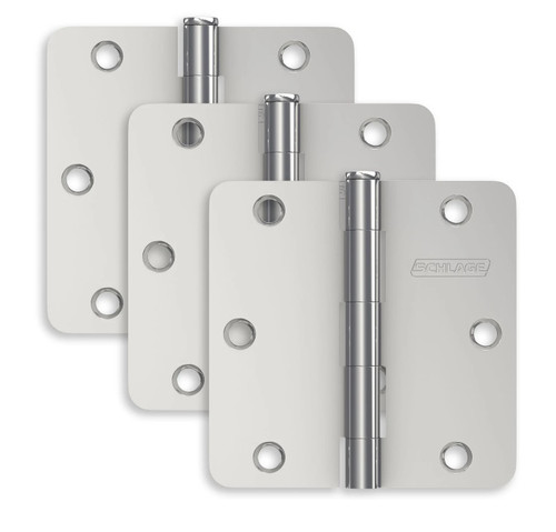 Ives Residential 1012RPF625E Pack of 3 Steel 3-1/2" x 3-1/2" 1/4" Radius Corner Removable Pin Hinges Polished Chrome Finish