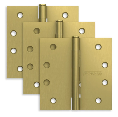 Ives Residential 1020RPF608E Pack of 3 Steel 4" x 4" Square Corner Removable Pin Hinges Satin Brass Finish