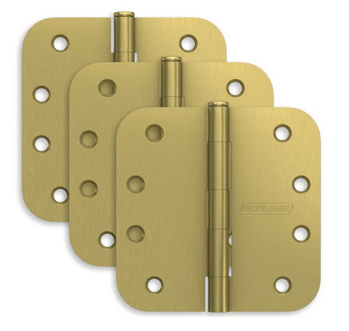 Ives Residential 1021RPF608E Pack of 3 Steel 4" x 4" 5/8" Radius Corner Removable Pin Hinges Satin Brass Finish