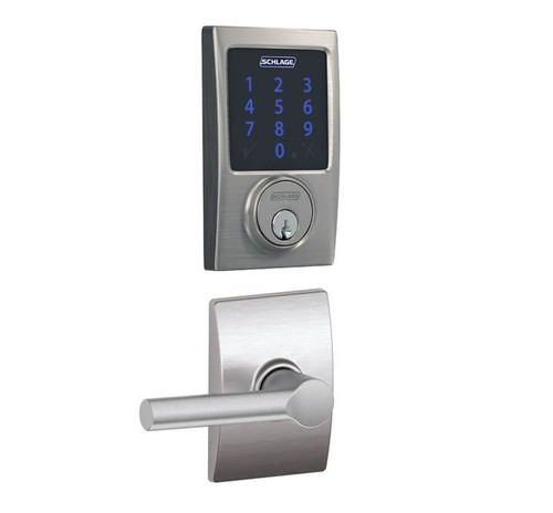 Schlage FBE468ZPCEN626BRWCEN Satin Chrome Century Touch Pad Electronic Deadbolt with Z-Wave Technology and Broadway Lever with CEN Rose
