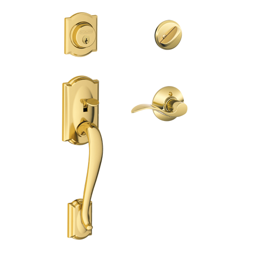 Schlage F60CAM505ACC Lifetime Brass Camelot Handle Set with Accent Handle