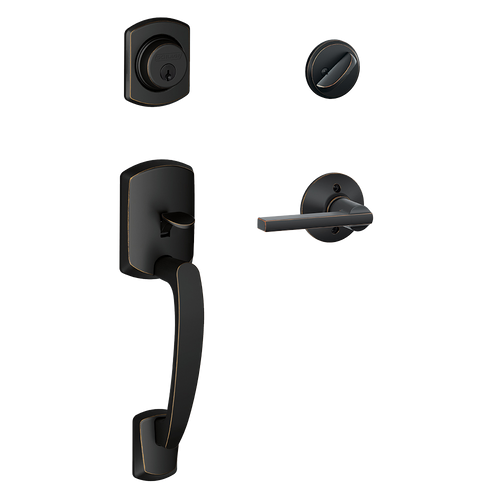 Schlage F60GRW622LAT Matte Black Greenwich Handle Set with Latitude Handle