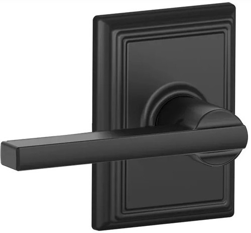 Schlage F10LAT622ADD Matte Black Passage Latitude Style Lever with Addison Rose