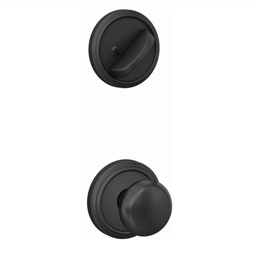 Schlage FC59PLY622IND Plymouth Knob with Indy Rose Matte Black Single Cylinder Handlesets (Interior Side Only)