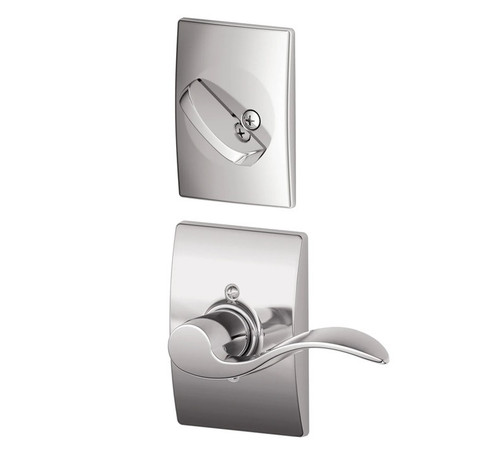 Schlage F94ACC625CEN Polished Chrome Dummy Handleset with Accent Lever and Century Rose (Interior Side Only)