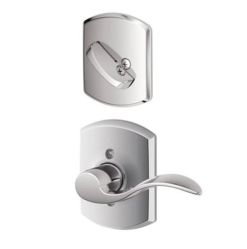 Schlage F94ACC625GRW Polished Chrome Dummy Handleset with Accent Lever and Greenwich Rose (Interior Side Only)