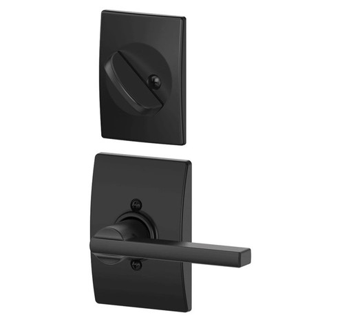 Schlage F94LAT622CEN Matte Black Dummy Handleset with Latitude Lever and Century Rose (Interior Side Only)