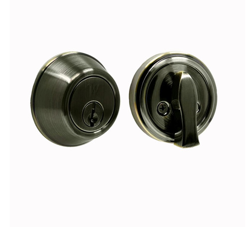 Weslock 00471-A-ASL23 Single Cylinder Deadbolt with Adjustable Latch and Deadbolt Strike Up To 2 1/4" Door Thickness Antique Brass Finish