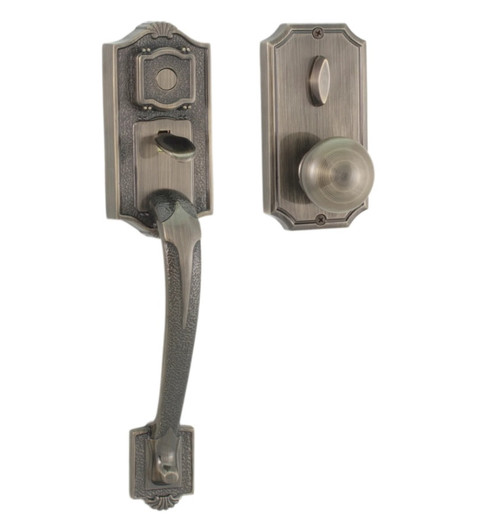 Weslock 01415-AIA0020 Colonial Dummy Handleset with Impresa Knob Trim Antique Brass Finish