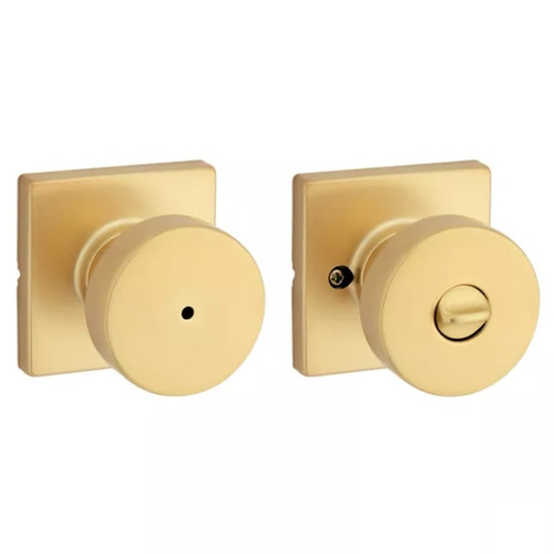 Kwikset 730PSKSQT-4 Pismo Knob with Square Rose Privacy Lock with 6AL Latch and RCS Strike Satin Brass Finish