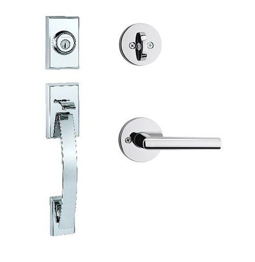 Kwikset 800TVH/966MILRDT-26 Bright Chrome Tavaris Single Cylinder Handleset with Milan Lever and Round Rose