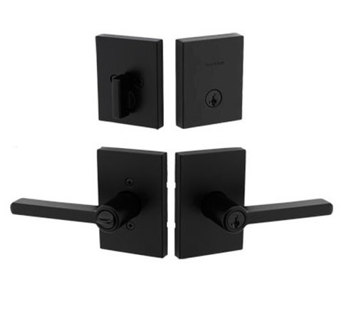 Kwikset 258RCT-740HFLRCT-514 Matte Black Rectangular Single Cylinder Deadbolt with Halifax Keyed Entry Lever