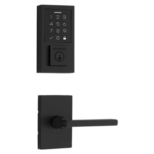 Kwikset 9270CNT-720HFLRCT-514 Contemporary SmartCode Touchpad Electronic Deadbolt SmartKey With Halifax Lever and Rectangular Rose Matte Black Finish