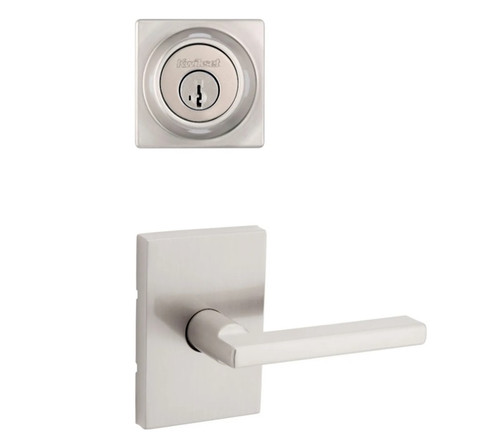 Kwikset 660SQT-720HFLRCT-15 Satin Nickel Square Single Cylinder Deadbolt with Halifax Passage Lever and Rectangular Rose