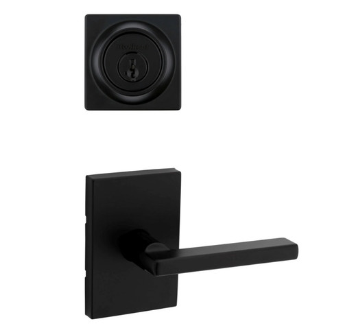 Kwikset 660SQT-720HFLRCT-514 Matte Black Square Single Cylinder Deadbolt with Halifax Passage Lever and Rectangular Rose