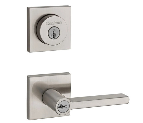 Kwikset 158SQT-740HFLSQT-15 Satin Nickel Halifax Single Cylinder Deadbolt with Halifax Keyed Entry Lever and Square Rose