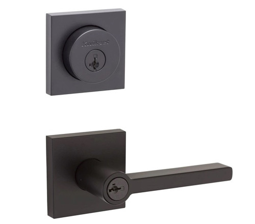 Kwikset 158SQT-740HFLSQT-514 Matte Black Halifax Single Cylinder Deadbolt with Halifax Keyed Entry Lever and Square Rose