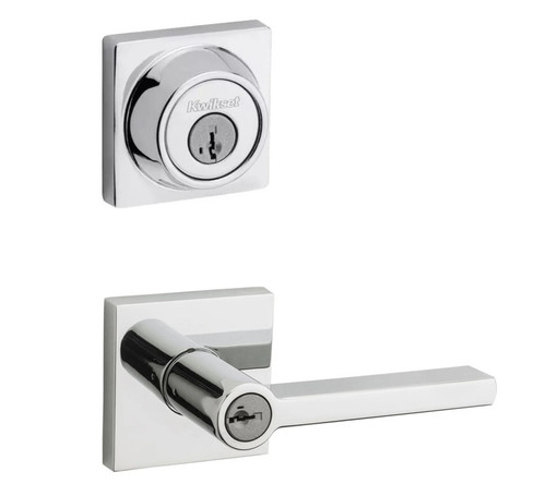 Kwikset 660SQT-740HFLSQT-26 Bright Chrome Square Single Cylinder Deadbolt with Halifax Keyed Entry Lever and Square Rose