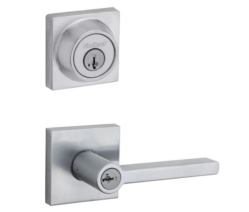 Kwikset 660SQT-740HFLSQT-26D Satin Chrome Square Single Cylinder Deadbolt with Halifax Keyed Entry Lever and Square Rose