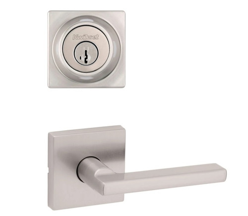 Kwikset 660SQT-720HFLSQT-15 Satin Nickel Square Single Cylinder Deadbolt with Halifax Passage Lever and Square Rose