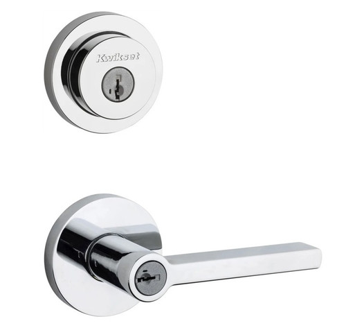 Kwikset 158RDT-740HFLRDT-26 Bright Chrome Milan Single Cylinder Deadbolt with Halifax Keyed Entry Lever and Round Rose