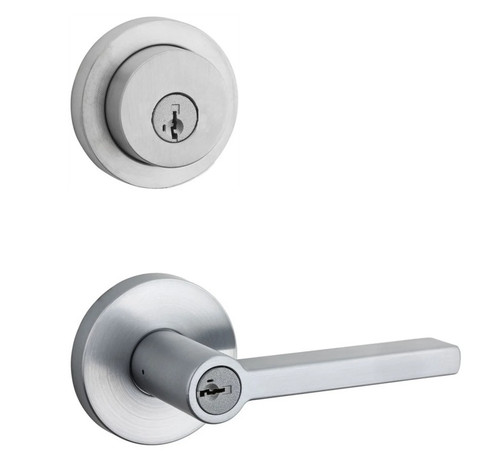 Kwikset 158RDT-740HFLRDT-26D Satin Chrome Milan Single Cylinder Deadbolt with Halifax Keyed Entry Lever and Round Rose