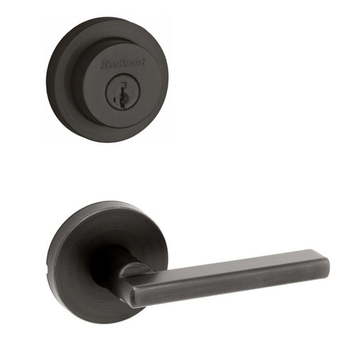 Kwikset 158RDT-720HFLRDT-11P Venetian Bronze Milan Single Cylinder Deadbolt with Halifax Passage Lever and Round Rose