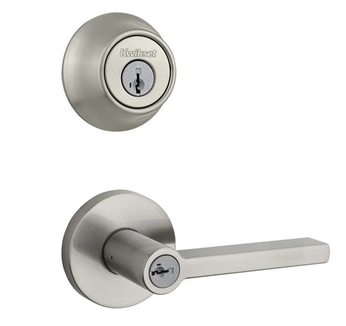 Kwikset 660-740HFLRDT-15 Satin Nickel Single Cylinder Deadbolt with Halifax Keyed Entry Lever and Round Rose