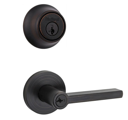 Kwikset 660-740HFLRDT-11P Venetian Bronze Single Cylinder Deadbolt with Halifax Keyed Entry Lever and Round Rose