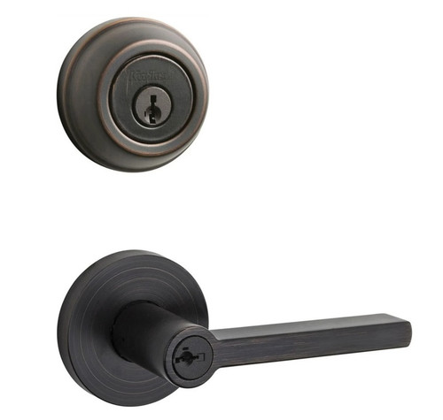 Kwikset 780-740HFLRDT-11P Venetian Bronze Single Cylinder Deadbolt with Halifax Keyed Entry Lever and Round Rose