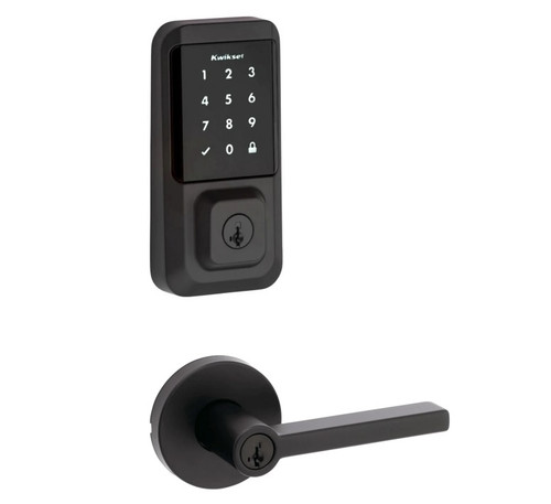 Kwikset 939WIFITSCR-740HFLRDT-514 Halo Wi-Fi Enabled Smart Lock Deadbolt with Touchscreen and Halifax Keyed Entry Lever with Round Rose Matte Black Finish